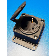 Кабельная розетка 2П+З с крышкой 16А IP44 (Черная)