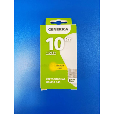 Лампа LED 10Вт 3000К Е27 (IEK Generica) - шар G45