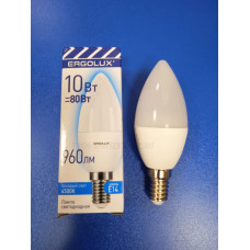 Лампа LED 10Вт 4500К Е14 (Ergolux) -свеча C35