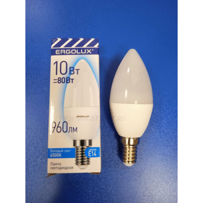 Лампа LED 10Вт 4500К Е14 (Ergolux) -свеча C35