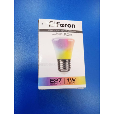 Лампа LED 1Вт Е27 C45 RGB (Feron) матов., быстр.смена цв.