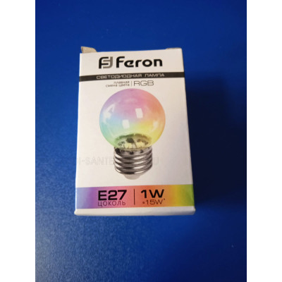 Лампа LED 1Вт Е27 RGB (Feron) плавн.смена цвета, прозрачная