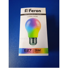 Лампа LED 3Вт Е27 RGB A60 (Feron) плавн.смена цвета, матовая