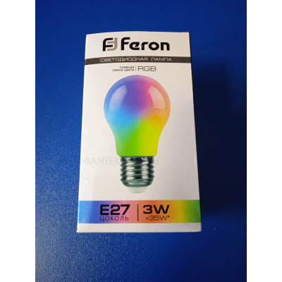 Лампа LED 3Вт Е27 RGB A60 (Feron) плавн.смена цвета, матовая