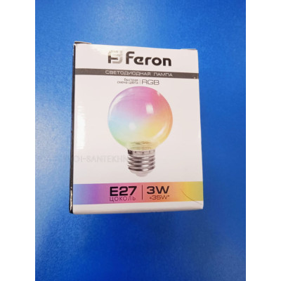 Лампа LED 3Вт Е27 RGB G60 (Feron) быстр.смена цвета, прозр.