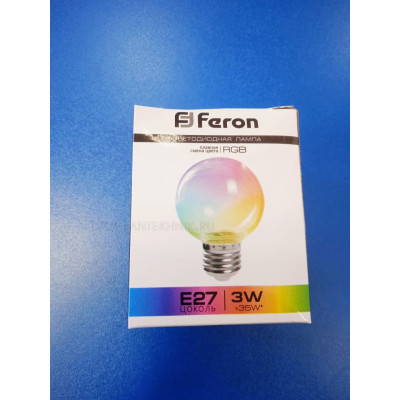 Лампа LED 3Вт Е27 RGB G60 (Feron) плавн.смена цвета, прозр.