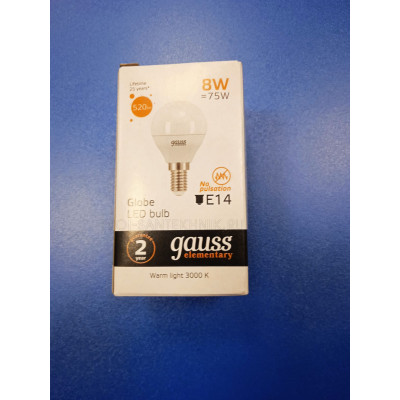 Лампа LED 8Вт 3000К Е14 (Gauss)