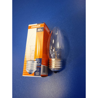 Лампа накаливания Е27, 40Вт (Osram) -свеча, прозрачн.