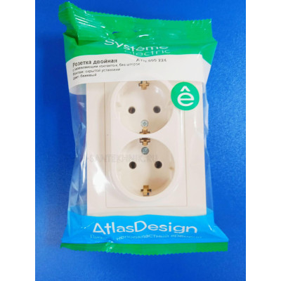 Розетка 2х2П+З СУ 16А IP20 (Бежевая) AtlasDesing Розетка 2х2П+З СУ 16А IP20 (Бежевая) AtlasDesing
