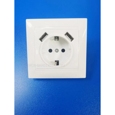 Розетка 2П+З +2 USB порта, 16А IP4 (Белая) TDM "Лама"