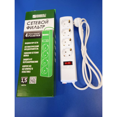 Сетевой фильтр 4гнезда, 1,5м 10А 250В (Юнивольт) белый
