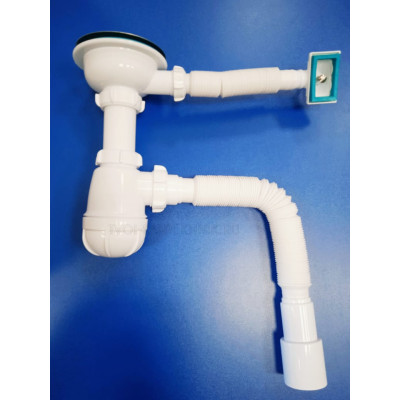 Сифон д/мойки 3 1/2" с прямоуг.переливом и гофрой (Aquant) B0148-10-MR