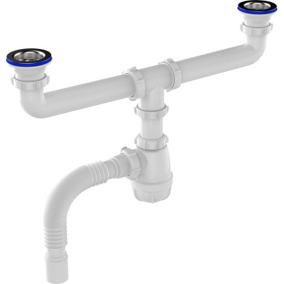 Сифон для мойки 1 1/2" с гофрой (Aquant) сдвоенный Сифон для мойки 1 1/2" с гофрой (Aquant) сдвоенный