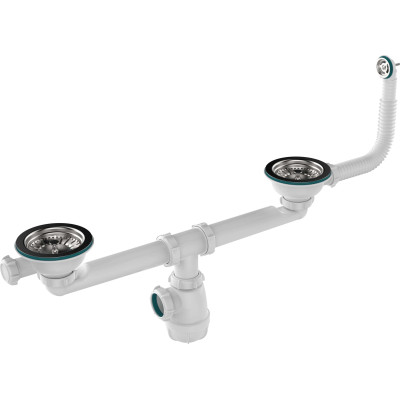 Сифон для мойки 3 1/2" с круглым переливом (Aquant) сдвоенный Сифон для мойки 3 1/2" с круглым переливом (Aquant) сдвоенный