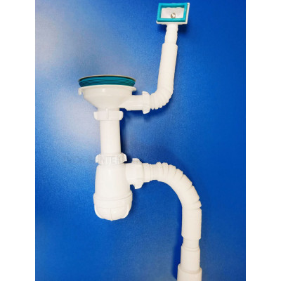 Сифон для мойки 3 1/2" с прямоугольным переливом и гофрой (Aquant) пластик Сифон для мойки 3 1/2" с прямоугольным переливом и гофрой (Aquant) пластик