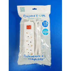 Удлинитель 1,5м, 3гнезда, 16А (Domtok) заземл, выкл, белый