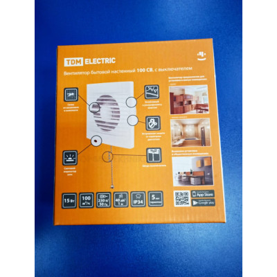 Вентилятор вытяжной 15Вт IP34 100м³/ч (TDM) D100 /сетка, выключатель